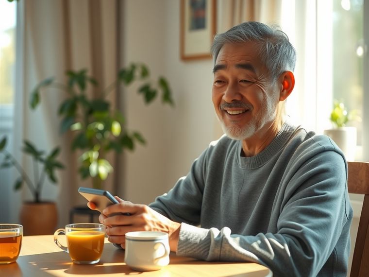 태블릿으로 두뇌훈련 하는 시니어