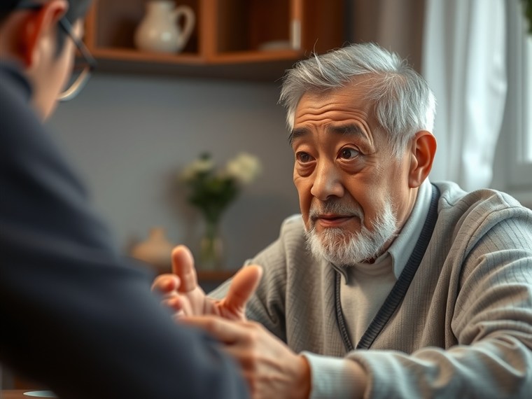 대화를 따라오지 못하는 시니어와 걱정하는 가족