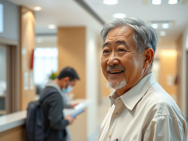 병원 수납 창구에서 영수증을 받는 모습