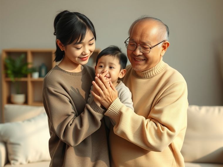 노부모의 손을 맞잡은 자녀