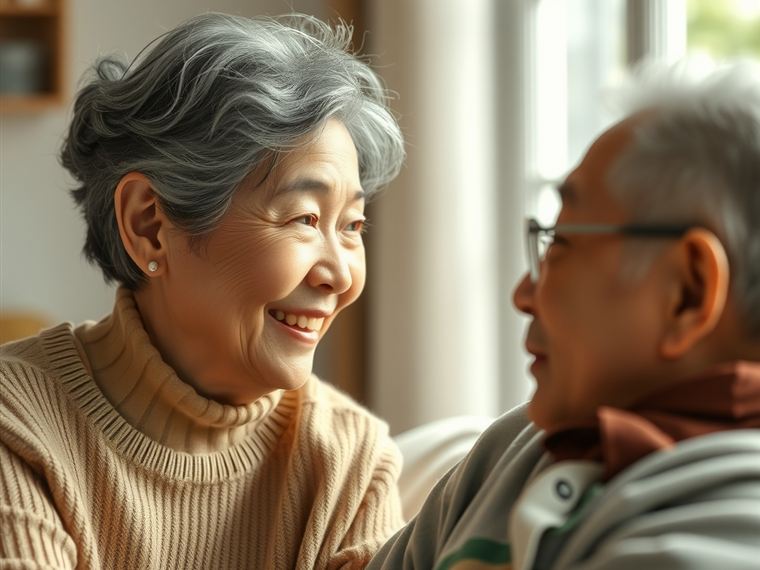 청력검사실에서 검사자가 장비를 조작하고 피검자가 부스 안에 앉아 있는 모습