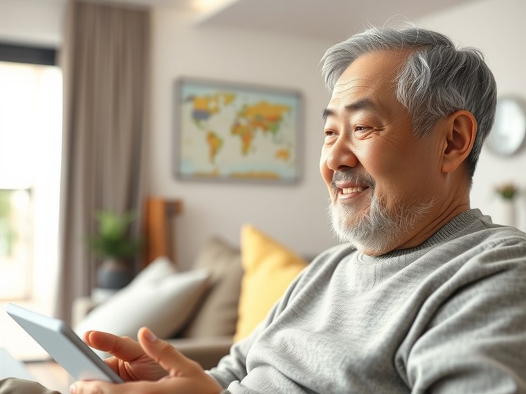 통장을 확인하는 시니어의 손
